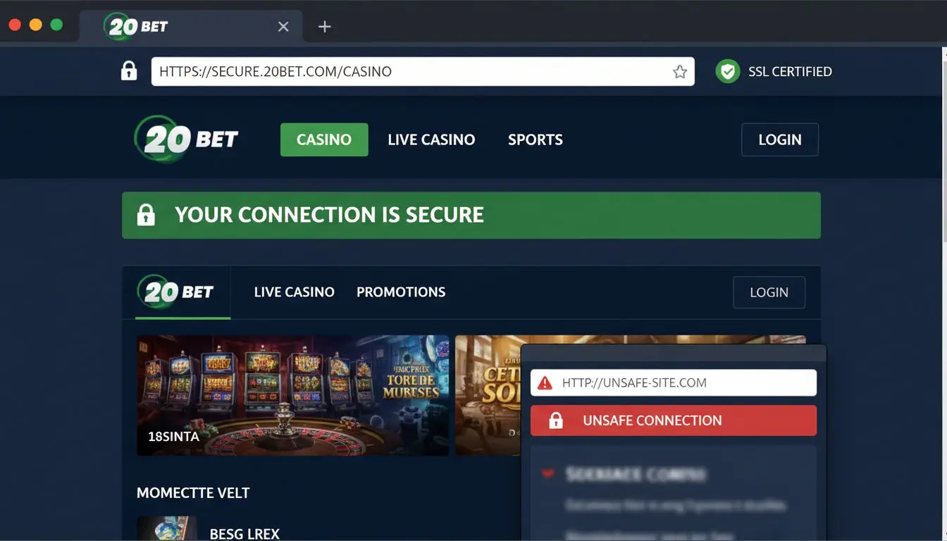 Browser bar with padlock and SSL certificate indicating security